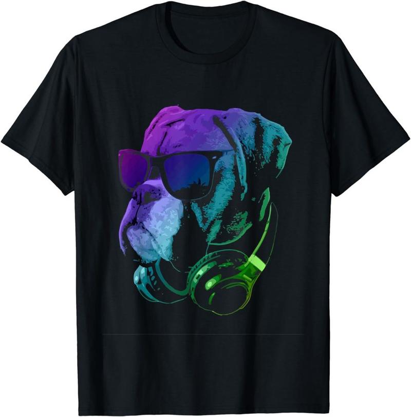 Colorful DJ Boxer Dog Funny TShirt Unisexs Unisexs Tees Top Classic TShirt Unisexs Unisexs Tees Top l