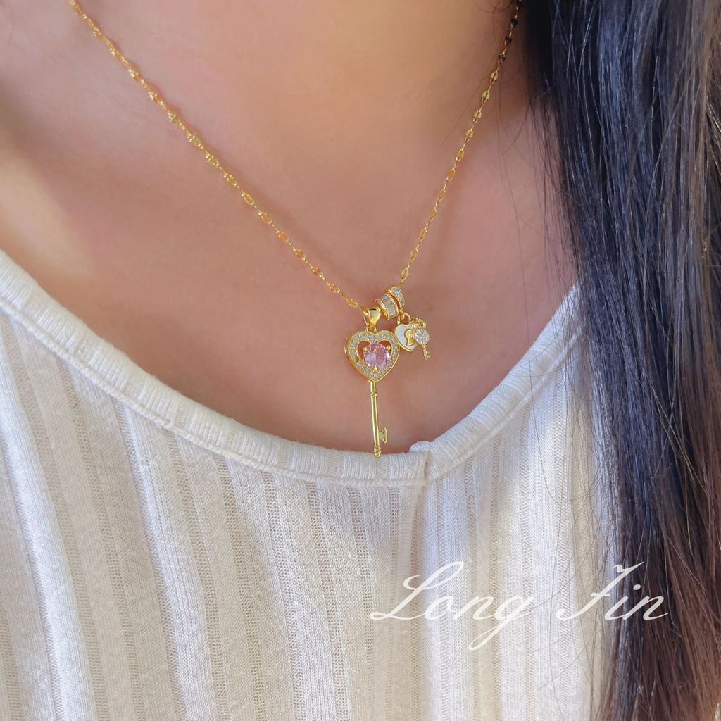 Super Flash Key Cross Bear Necklace Sweet Cool Style Retro Light Luxury Love Collarbone Chain
