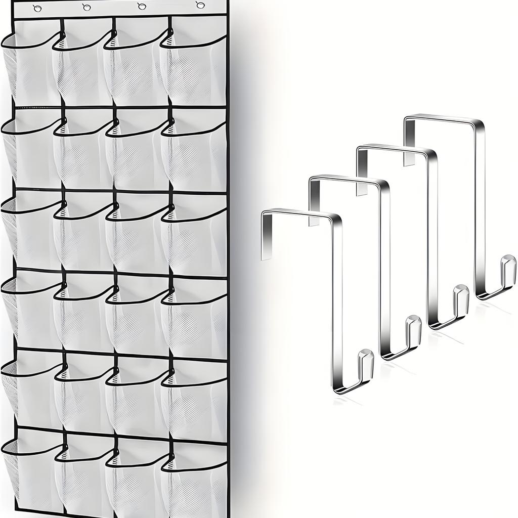 Tür-Schuh-Organizer, 24 große atmungsaktive Netztaschen, platzsparender hängender Aufbewahrungshalter, Schrankständer Hänger hält
