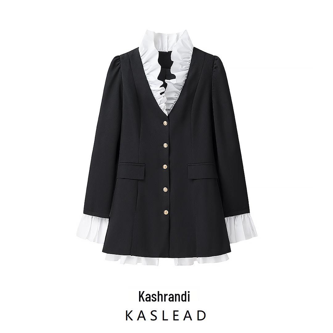 

2025 Spring Women s European & American Color Block Button-Up Long Sleeve Dress M