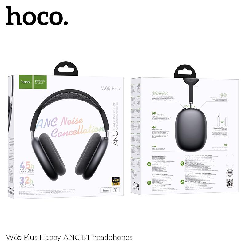 HOCO W65 Plus ANC Noise Reduction Bluetooth Headphones Over The Ear Wireless Big Earphone Hifi Sounds Sport Headsets With Button