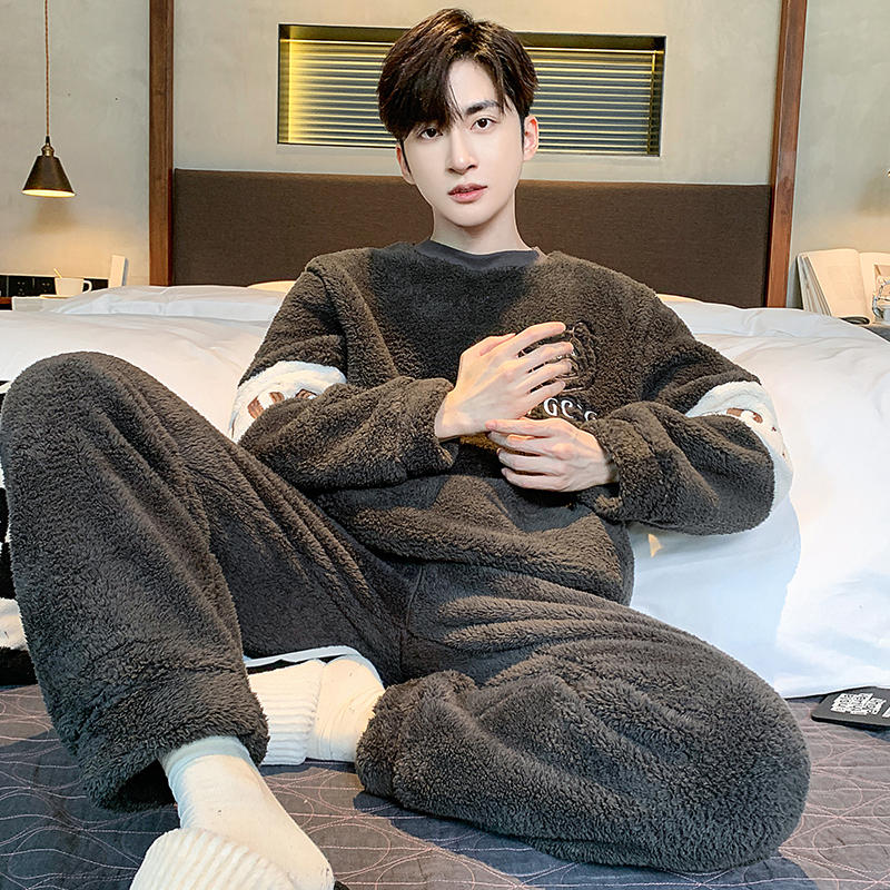 

Коралловый флис мужской зимний пижамный комплект утепленная фланель теплая пижама мягкая мужская пижама homme pijama XXL for 75-85kg