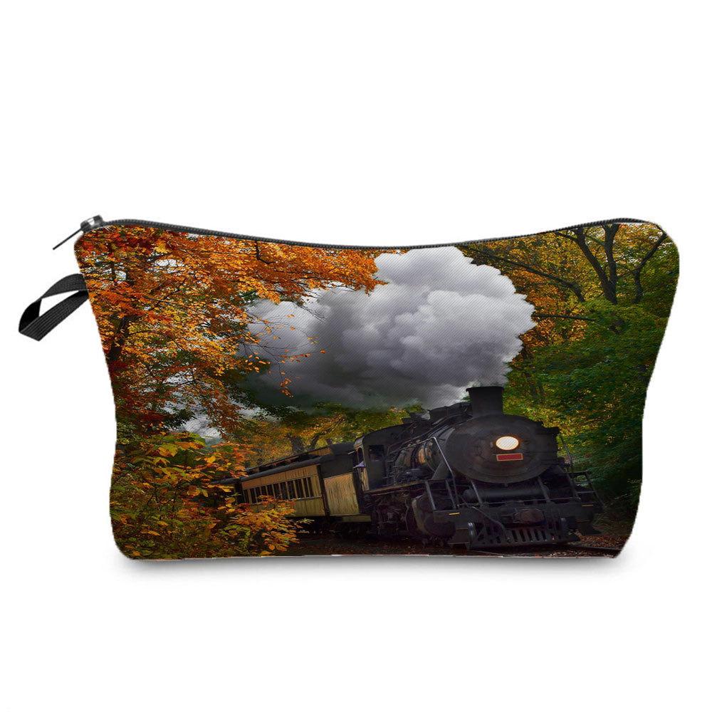 Women Railway Print Cosmetic Bag Toiletries Organize Travel Storage Case 6782