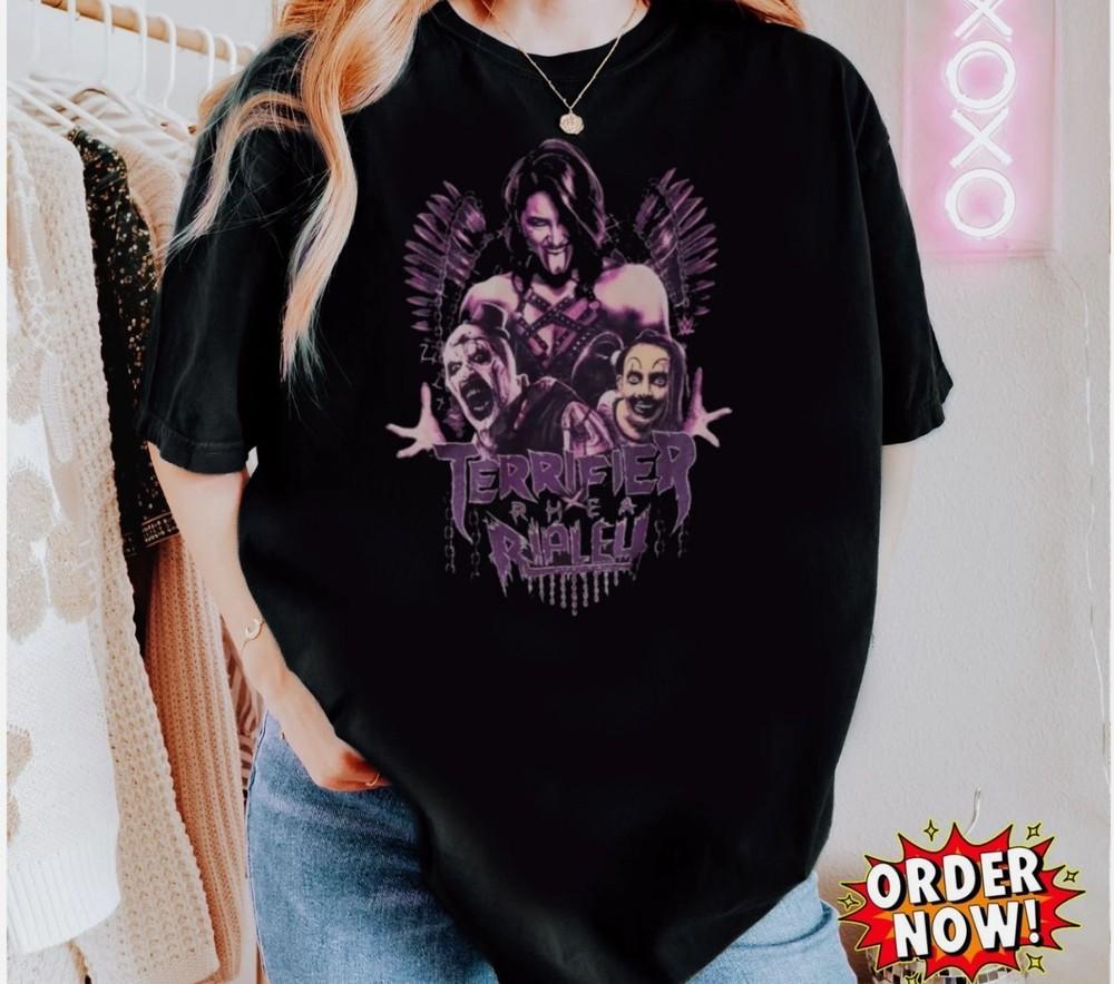 

Винтажная футболка Rhea Ripley x Terrifier Horror Хэллоуин Графическая Унисекс Ретро 3XL