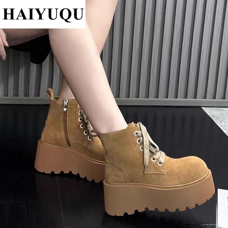 Platform High Heels Women Ankle Boots Lace Up Suede Shoes Designer Winter New Goth Shoes Trend Fashion Pumps Botas Mujer