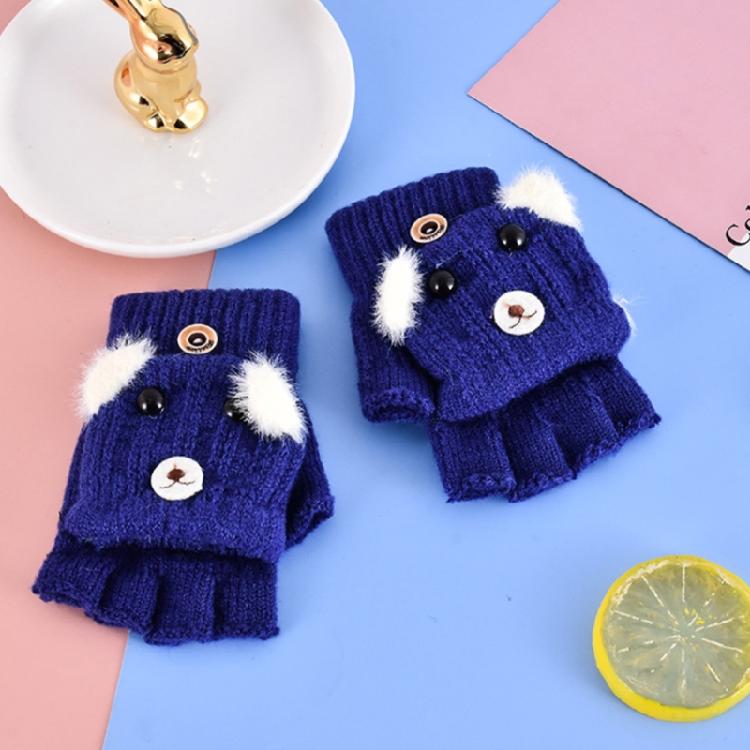 Winter Warm Gloves Cartoon Dog Glove with Flip Top Knitted Half Finger Gloves