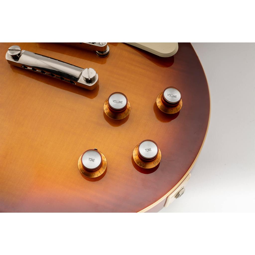 Musiclily Pro Inch-Standard Guitar Reflector Knobs, 2 Volume, 2 Tone, for USA Les Paul SG, Amber/Silver Top (Set of 4)