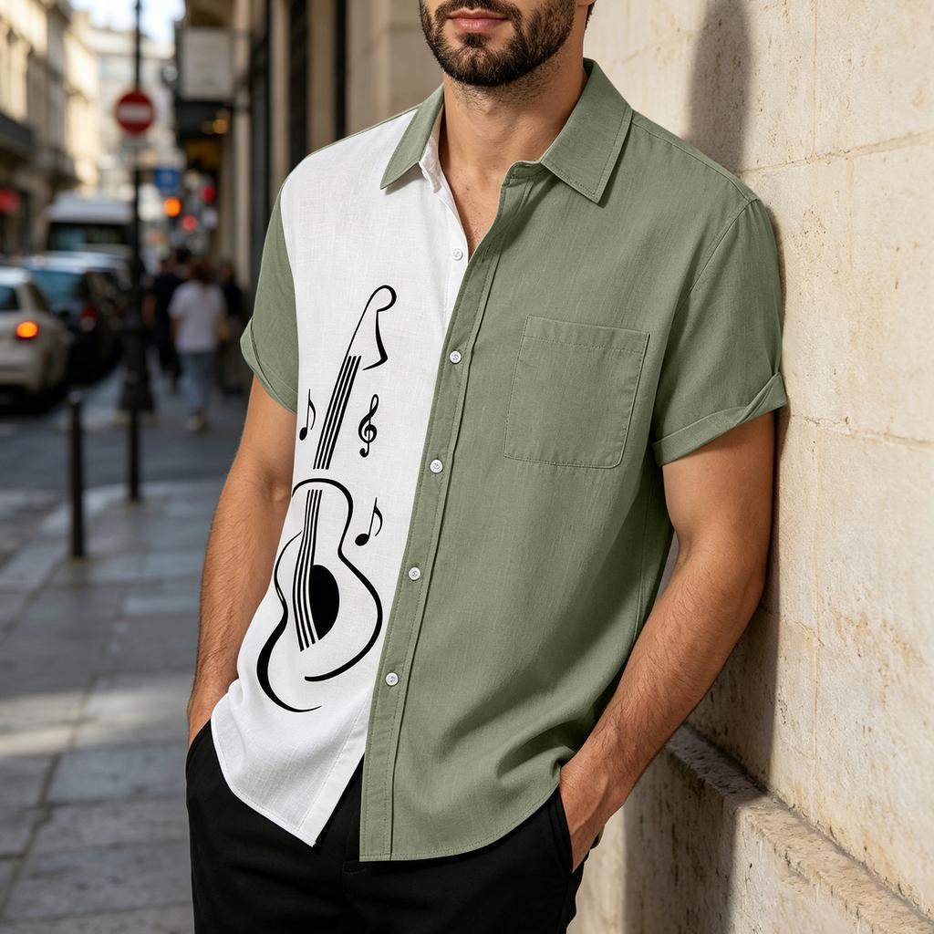 Men's Loose Fit Casual Short Sleeve Button Down Shirt - Relaxed Cotton Shirt for Daily Wear