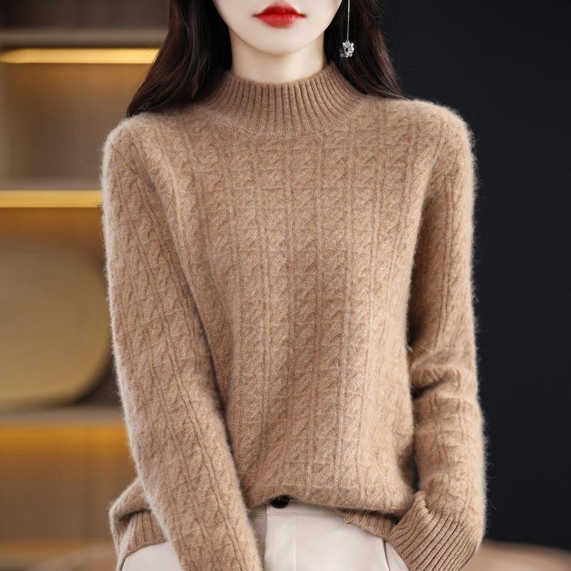 Semi-high-neck Knitted Sweater for Women Solid Color Loose Autumn and Winter Pullover Warm Sweater for Women