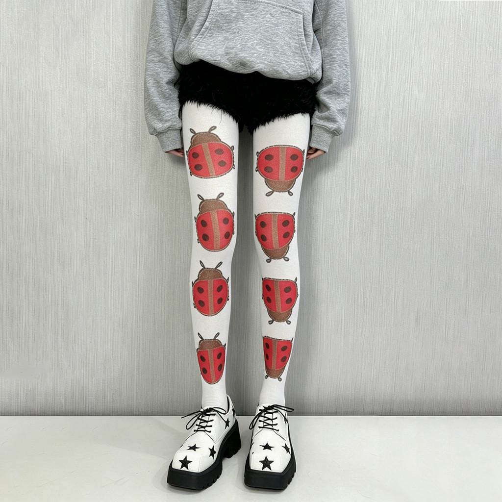 Cat Print Velvet Tights With Hip Lifting And Slimming For Casual Women