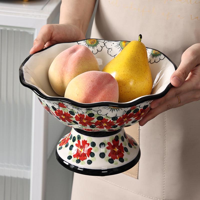 Ceramic High-Footed Fruit Bowl - Luxurious New Home Decor for 2025 Living Room Coffee Table.