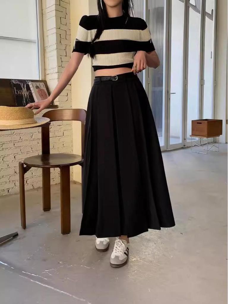 Women's Summer High-Waisted A-line Pleated Drape Skirt Suit