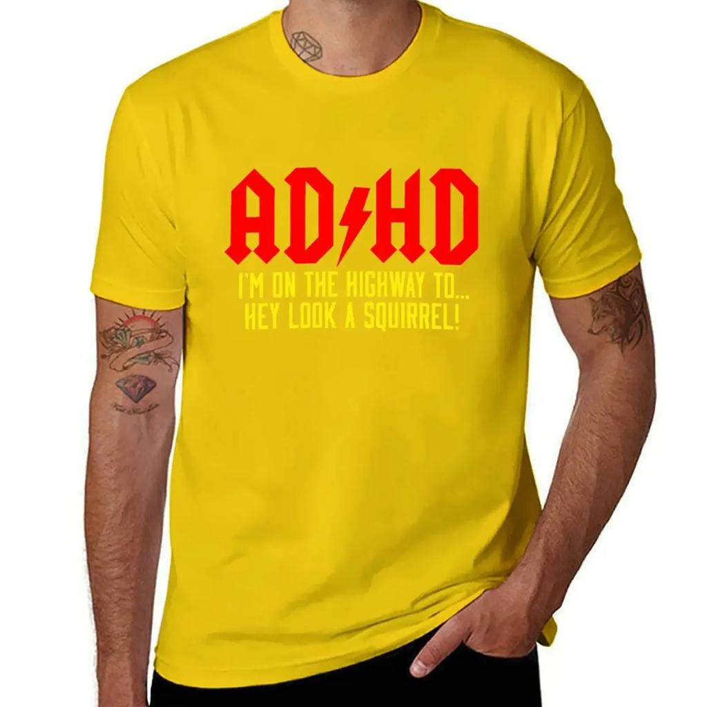 2025 New Model ADHD Highway ToHey Look A Squirrel TShirt Animal Prinfor Boys Plain Aesthetic Clothes Mens T Shirt Graphic
