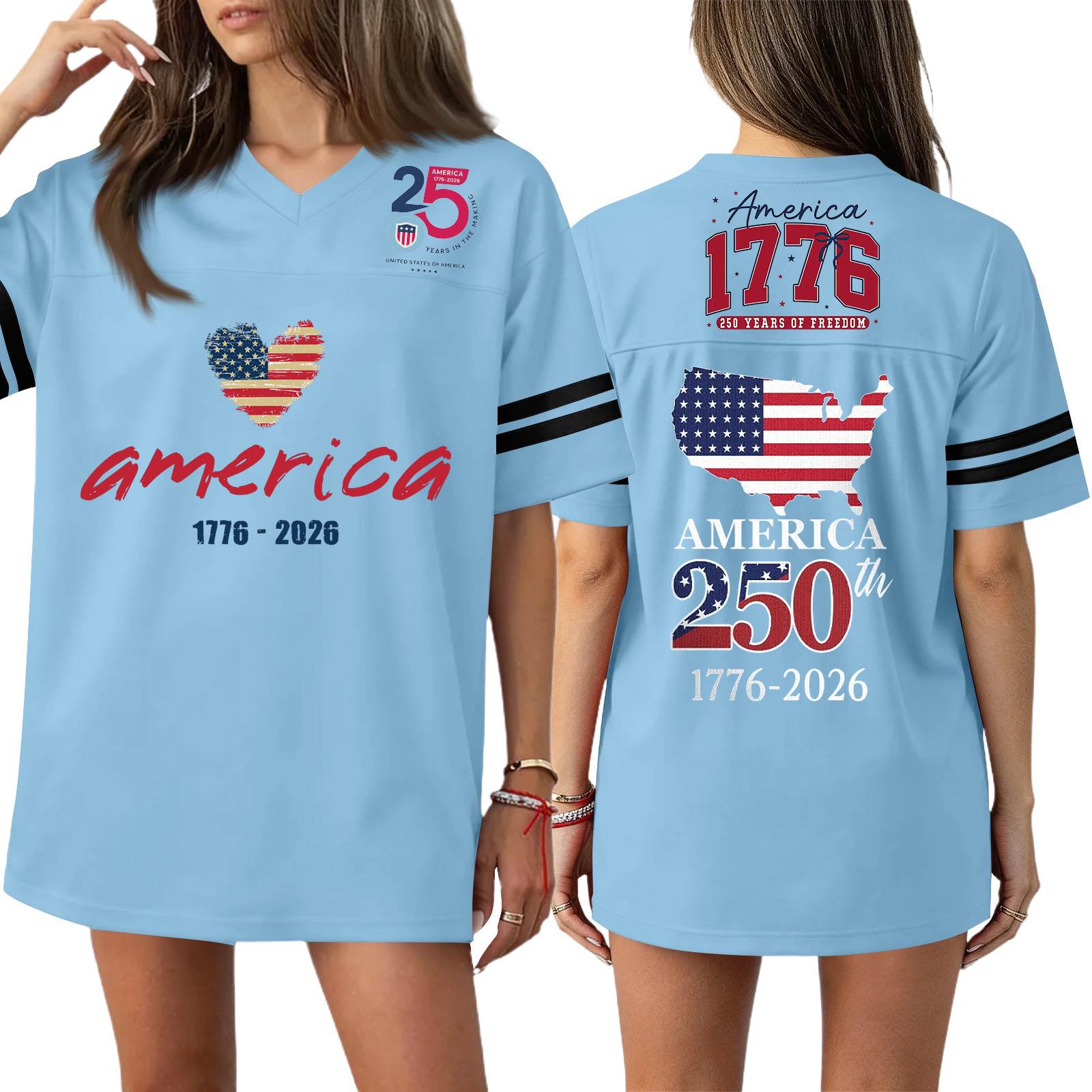 

Женская повседневная модная спортивная футболка с V-образным вырезом, принтом ко Дню независимости, коротким рукавом, топ M синий