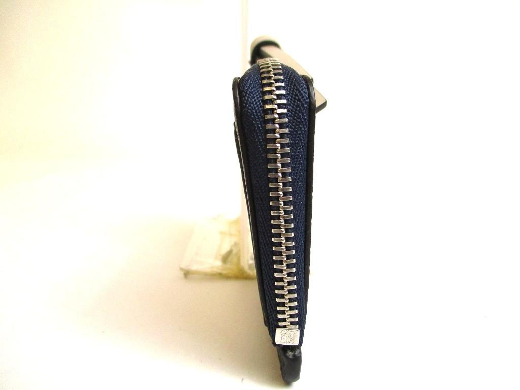 Authentic LOEWE Navy Blue Silver Soft Grained Calfskn Coin Cardholder Coin Purse #b044  Open Box