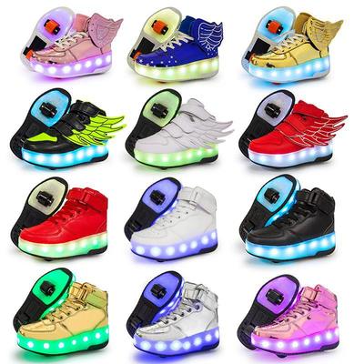 Runaway Shoes High-top Children's Luminous Shoes Double Wings Single Wings Pulley Shoes LED Luminous Board Shoes Wheel Shoes