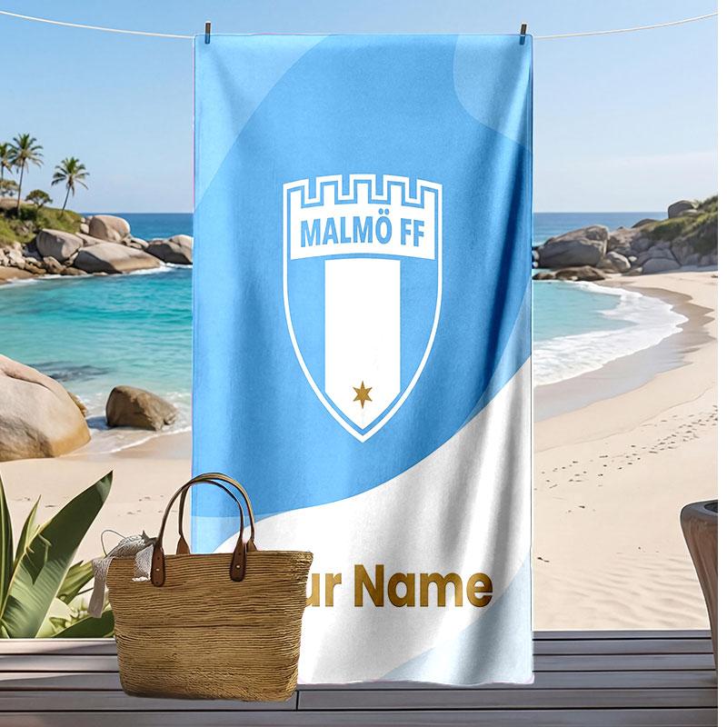 Asciugamano da Spiaggia Stampato Personalizzato Malmö FF Logo Calcio Supporto Nome Personalizzato Testo Asciugamano Assorbente Per Sport Viaggio Regalo Speciale