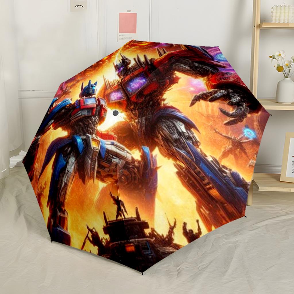 Transformers Optimus Prime Battle Scene Outdoor Automatic Umbrella Compact 8 Rib Design Foldable Design Outdoor Daily Use Vibrant Pattern Umbrella