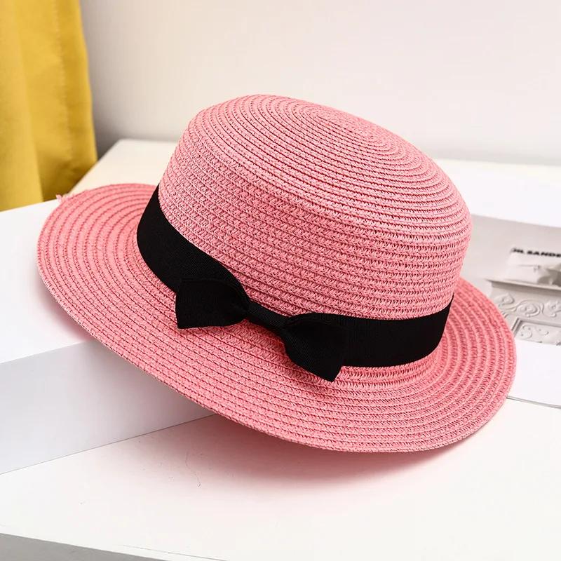 New Wide Brim Lady Classic Bowknot Straw Hats Outdoor Child Breathable Beach Hat Fashion Women Summer Sun Protection Panama Cap