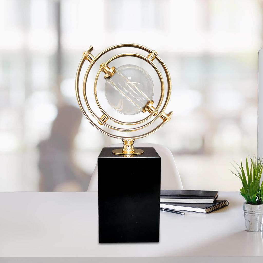 Geometric Globe Statue Alloy Sculpture for Office Decoration Apartment Hotel Height 23cm