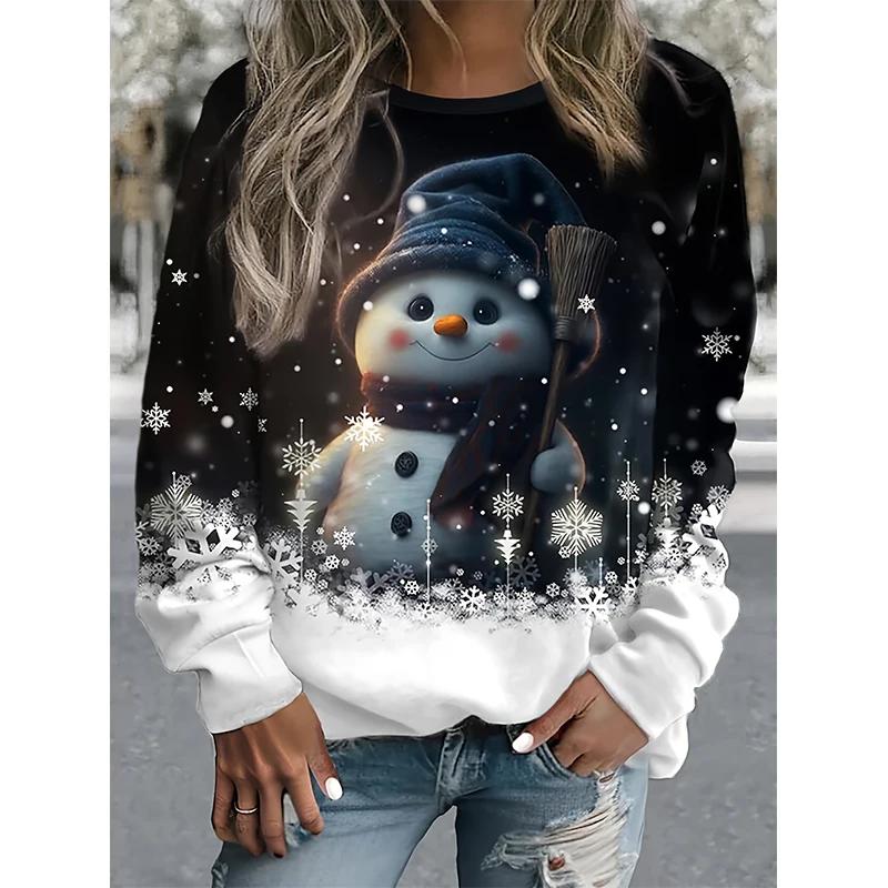 Christmas Snowman 3D Printed Sweatshirt Women's Fashion Casual Street Style Crew Neck Hoodie Y2k Pullover Harajuku Style Top Wom