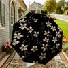 1pc Floral Pattern Black Automatic Folding Umbrella, Heavy Duty 8 Rib Iron Frame,  Suitable for Travel, Daily Use, Birthday, Decor Gift m0104080