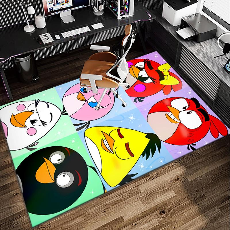 Red Birds Characters Collage Office Rug Chair Mat, Game Carpet, Suitable for Front Door, Bedroom, Living Room, Desk, Holiday Gift