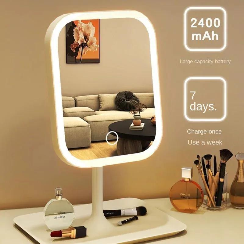 1PC Desktop Vanity Mirror 3 Color Light LED Makeup Mirror Modern Touching Mirror Women Bedroom Dressing