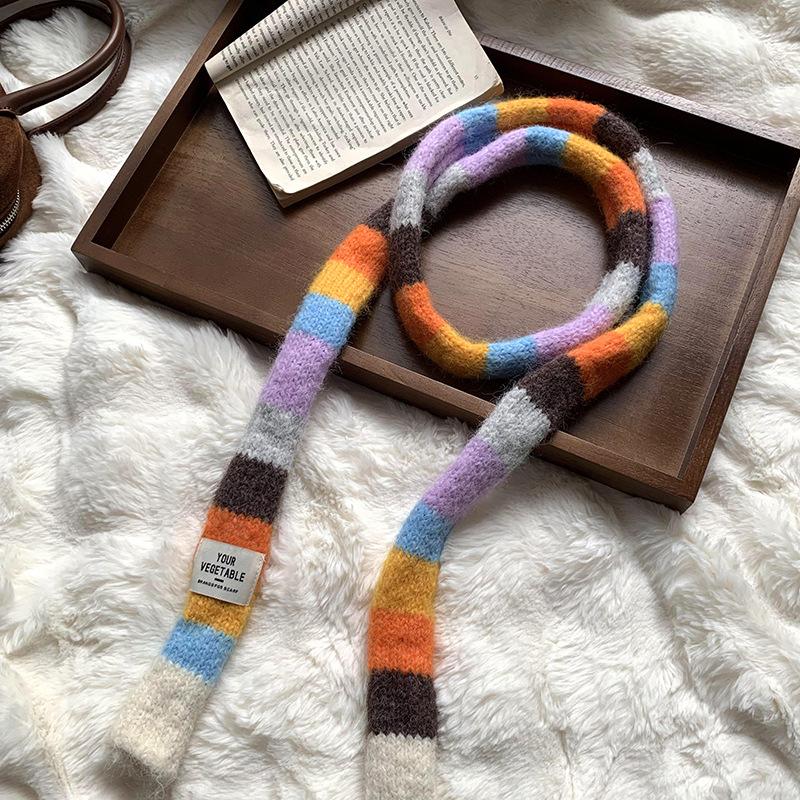 Scarf women's winter high-end sense new contrasting color stripes narrow scarf scarf scarf