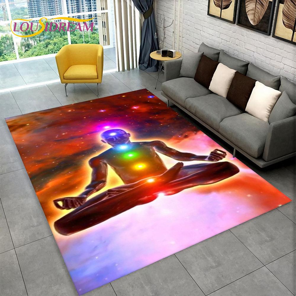 Rainbow 7 Chakra Mandala Bohemia Area Rug,Carpet Rug for Living Room Bedroom Sofa Doormat Decor,Yoga Soft Non-slip Floor Mat