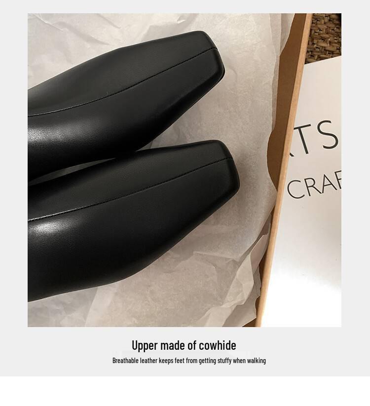 British-Style Ankle Boots - Autumn 2024 Cowhide Square Toe, Low Heel, Slim European-American Workwear