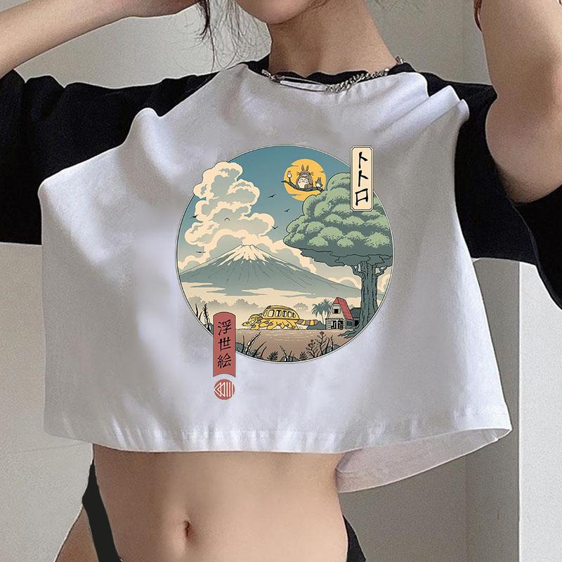 Totoro Studio Ghibli Harajuku T Shirt Women Cropped Ullzang Miyazaki Hayao Tshirt Funny Cartoon T-shirt Anime Crop Top