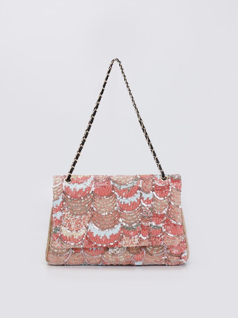 Embroidery sequined shoulder bag summer new niche woven straw bag high-end large-capacity armpit bag