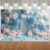 Pink Blue Dreamy Floral Clouds Photo Background Doll Bear Hot Air Balloon Newborn Baby Shower Birthday Party Decor Background3
