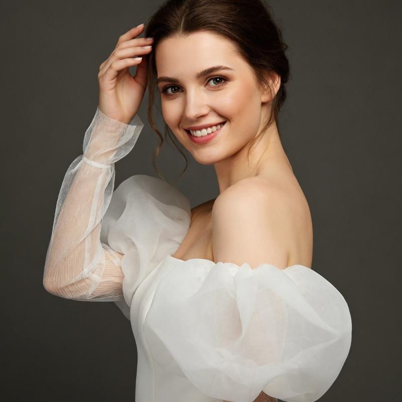 Handcrafts Sheer Bridal Gloves with Puff Design Fingerless Arm Sleeves for Photography and Stage Event Wedding Ceremony