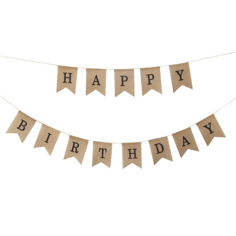 Happy Birthday Burlap Fabric Banner for Kids Party