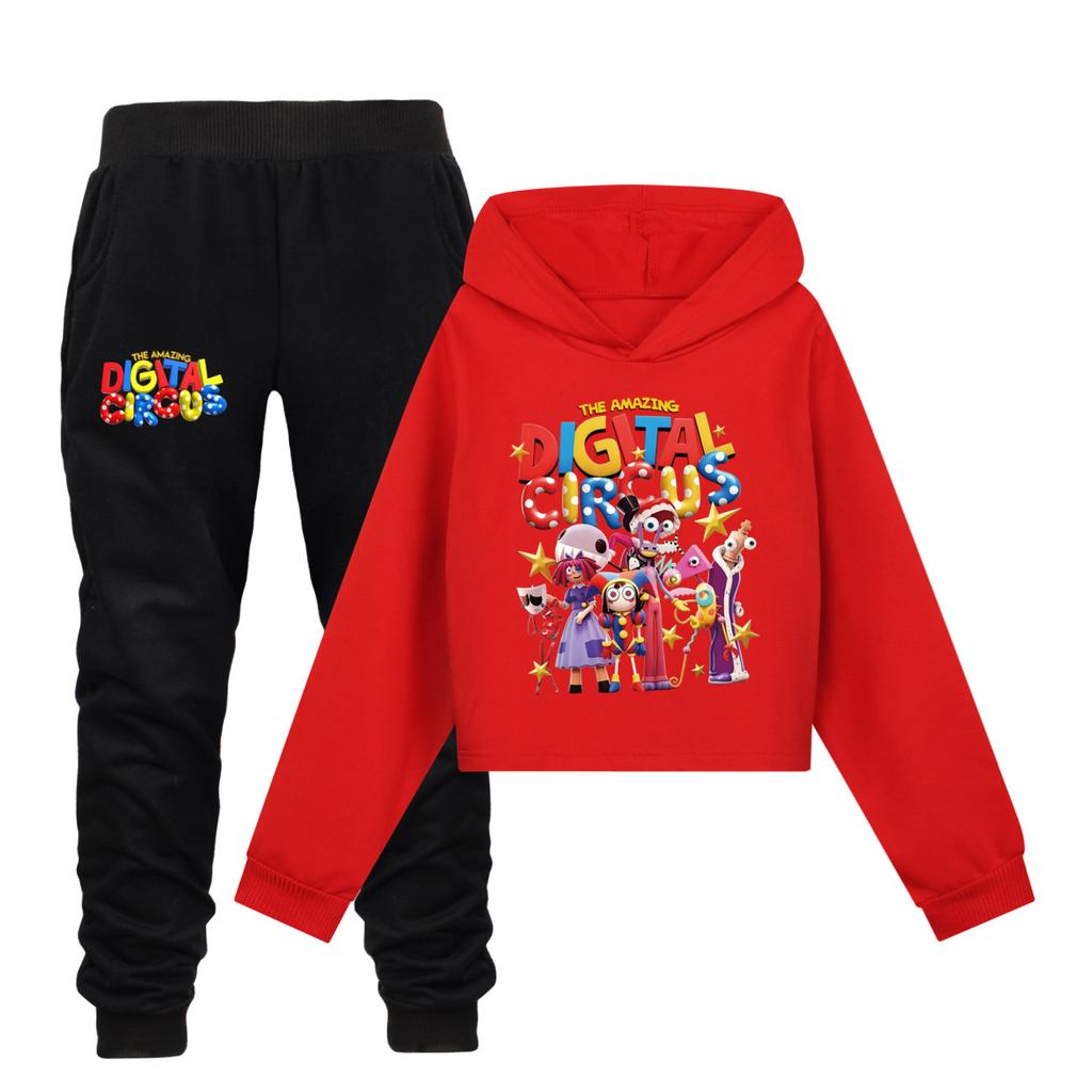 Het Geweldige Digitale Circus Meisjes Cropped Hoodie Broek Twee Delig Pak Casual Mode Pomni Opdruk Kinder Outfit