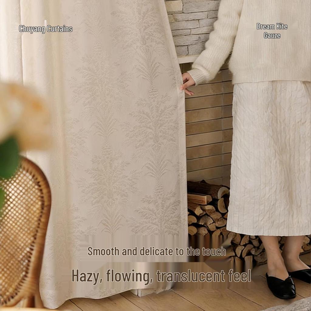 Chu Yang Meng Yuan Wei French Style Embossed Jacquard Sheer Curtains - Living Room Balcony, Light Filtering Privacy.