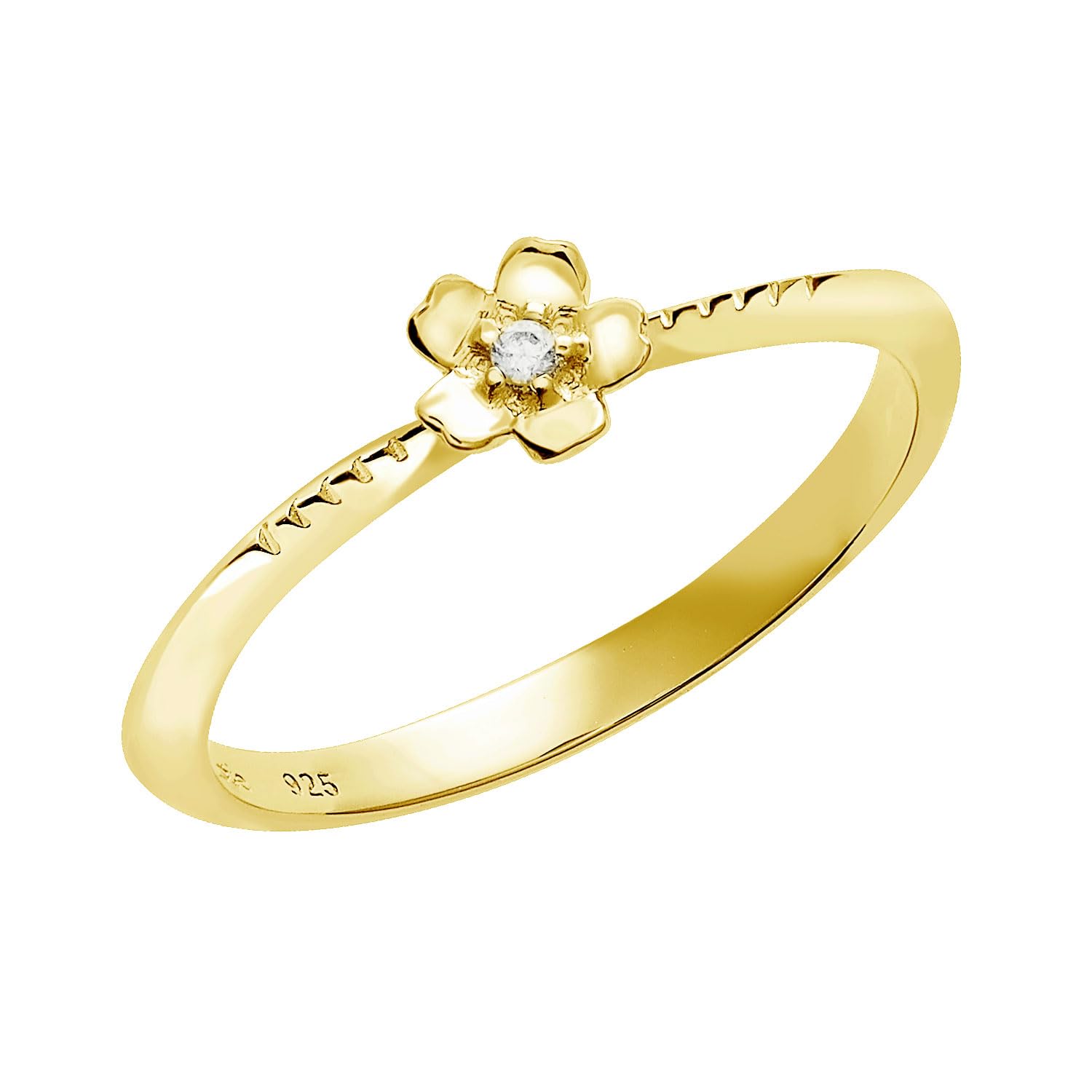 

Lala Christie Women s Pinky Ring, Silver 925 and Yellow Gold, Flower Design with Cubic Zirconia, Size 5