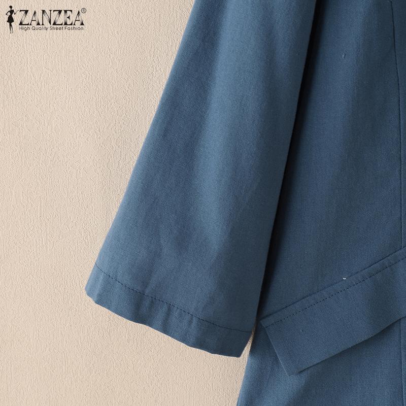 ZANZEA Women Casual V-Neck Solid Color Loose 3/4 Sleeve Blouse