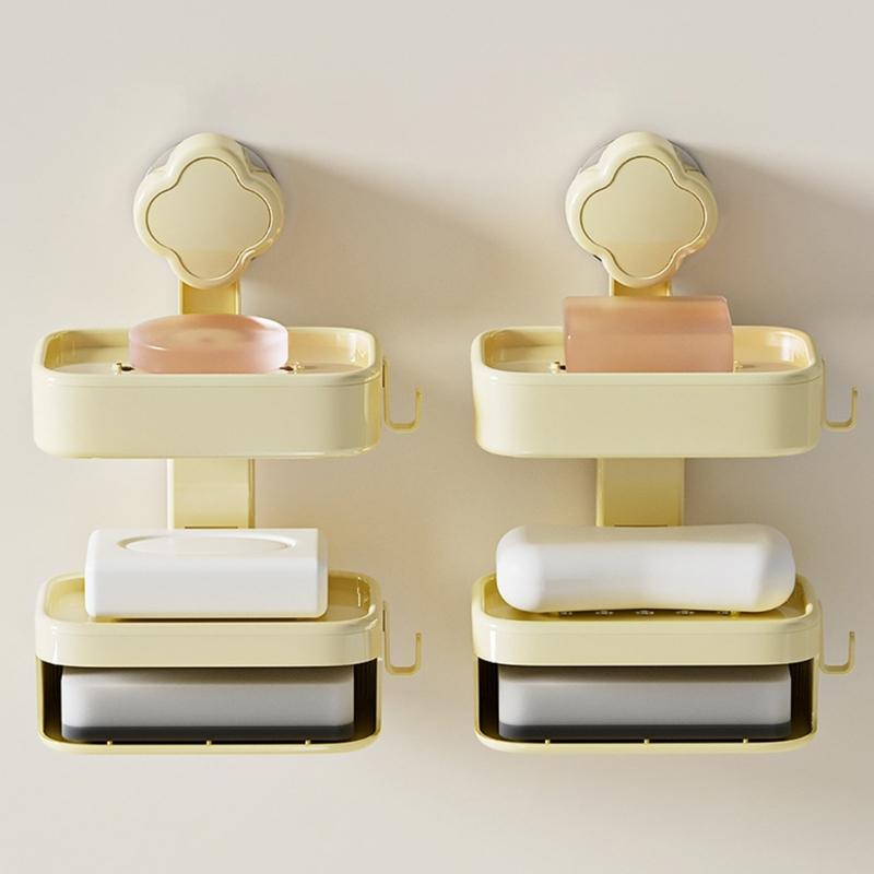 Soap Dish Soap Holder for Shower Single/Double Layer Wall Mounted Soap Rack No Drilling Self Draining for Bathroom