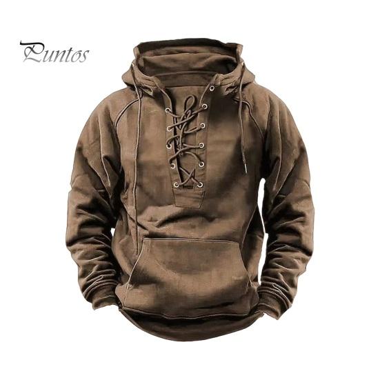 Podzim Zima Muži Mikina s kapucí Šněrovací popruh Volná Elastická manžeta Retro Teplý svetr Středně dlouhá Hip Hop Kapsa Jednobarevná Mikina Top