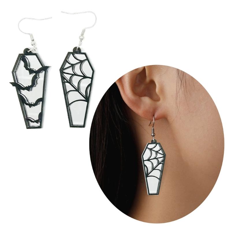 Gothic Lightwight Earring Acrylic Spiderweb Coffin Stud Earrings Eye Catching Hollow Bat Earrings Ornaments Women Girl