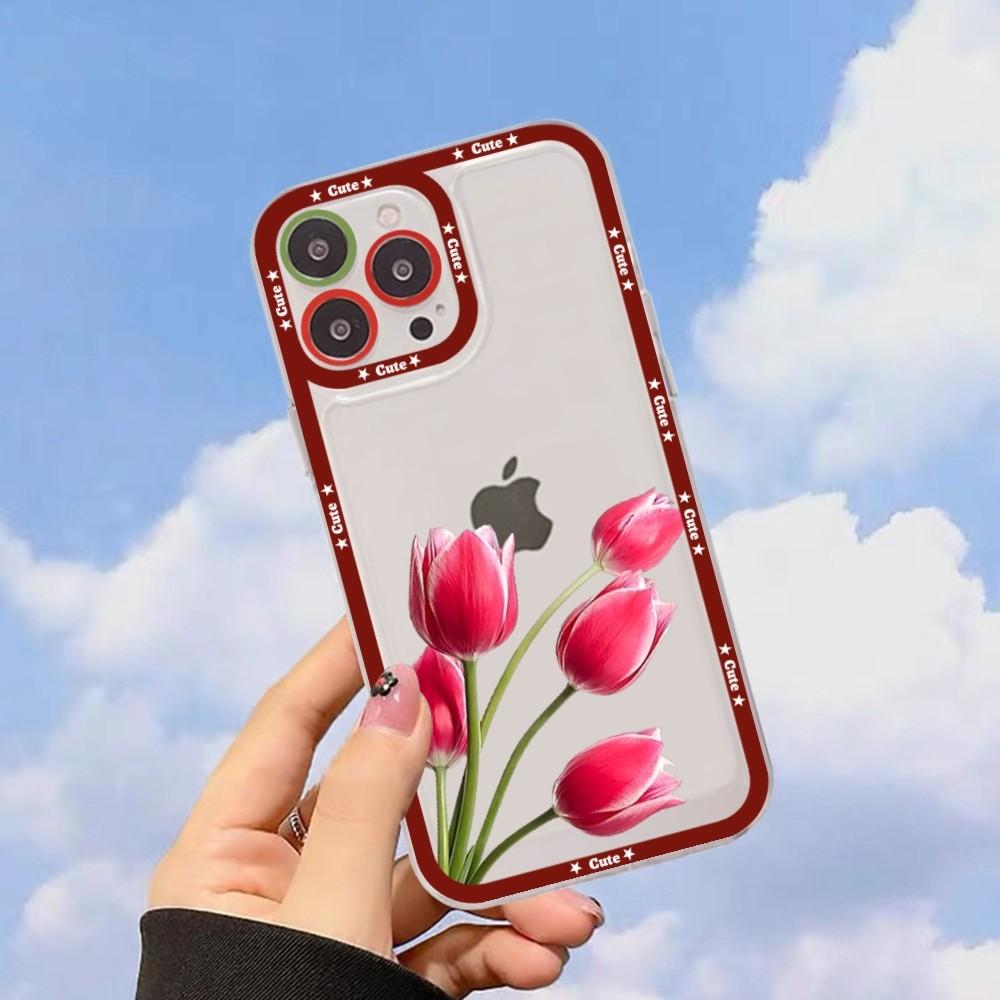 Red Poppies Tulip Rose Phone Case For iPhone 15 11 12 13 14 Mini Pro Max XR X XS TPU Clear Case