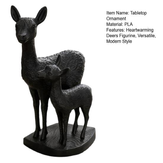 DYS Mom And Child Deer Statue, 3D Printed Deers Ornament, Modern Black Figurine, Tabletop Decoration for Home Office Living Room