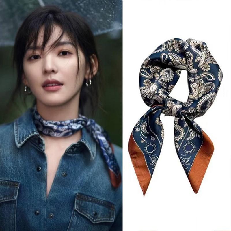 Luxury  70Cm Satin Square Silk Scarf For Women Hair Hand Neckerchief Wrist Hijab Wraps Lady Shawl Ribbon Bandana