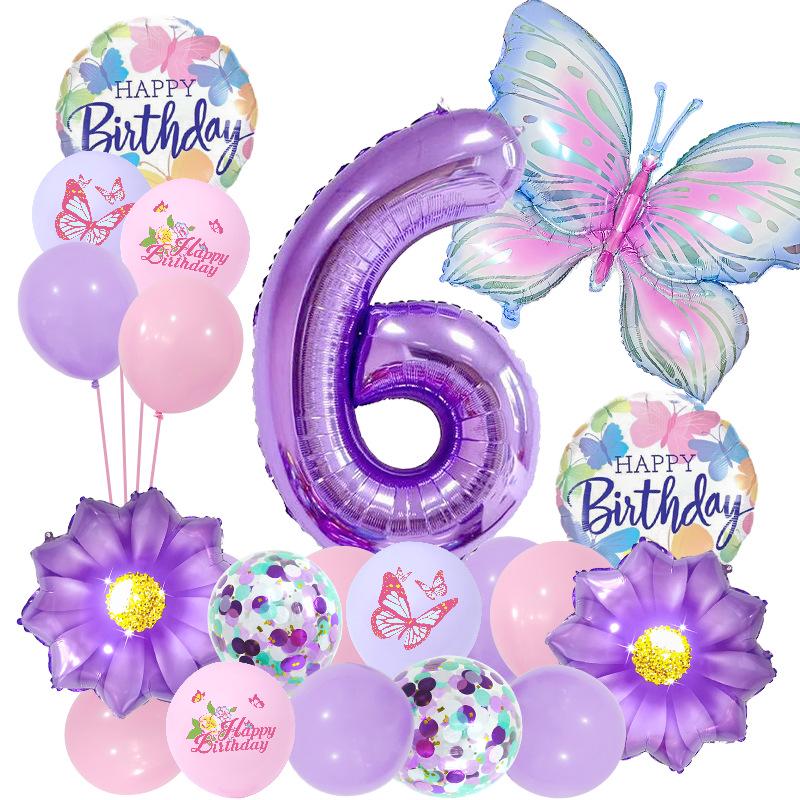 Purple Butterfly Flower Balloon Set for Girl's First Birthday Party Decor