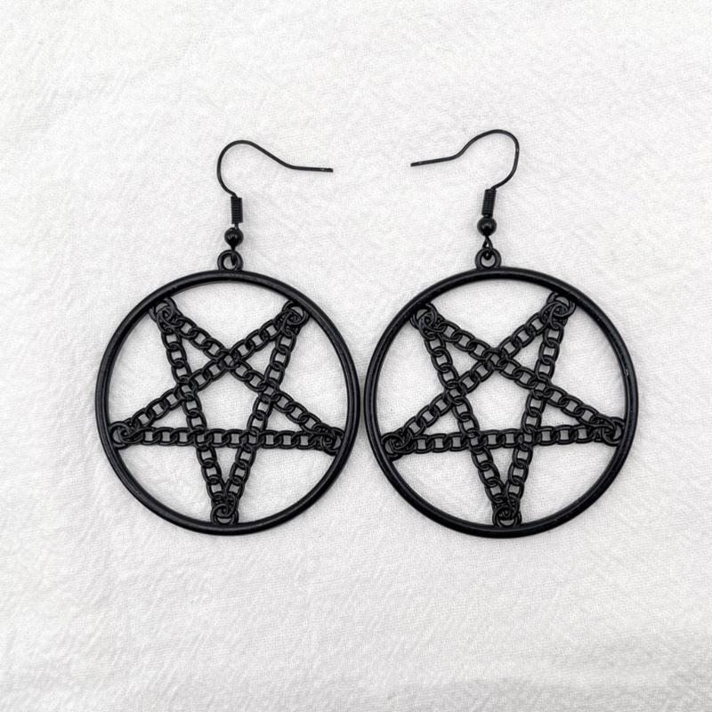 Punk Pentagrams Pendant Earrings Edgy Gothic Jewelry for Halloween and Alternative Witchcraft Amulet Pendant Earrings