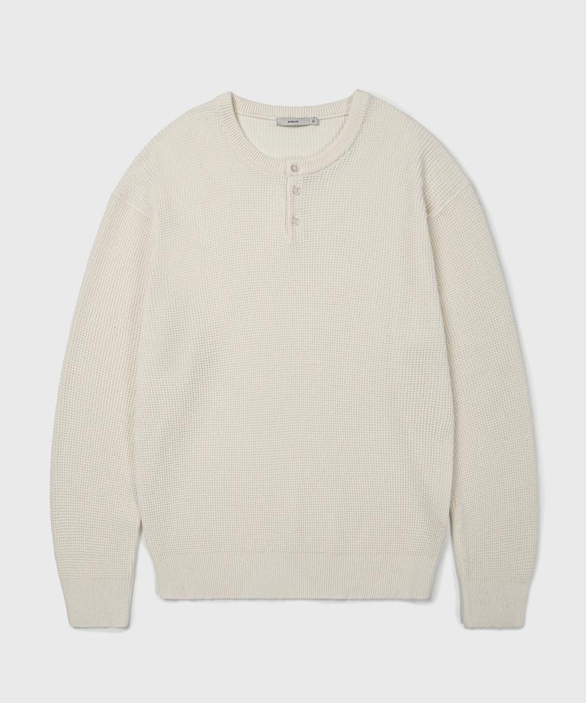 KIIMUIR Henley Neck Pullover Knit_Ivory