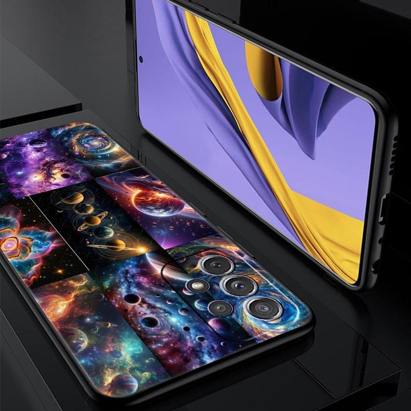 Universe Starry Sky Moon Phone Case for Samsung Galaxy A55 A35 A17 A07 A15 A13 A25 A51 A71 A72 A73 A32 A52 A52S A41 5G Soft TPU
